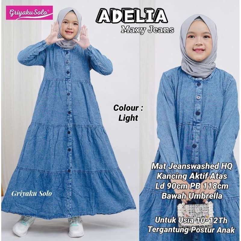 Gamis Maxy Dress Jeans Wash Muslim Teen Kids Anak Perempuan Remaja Tanggung Terbaru Kekinian