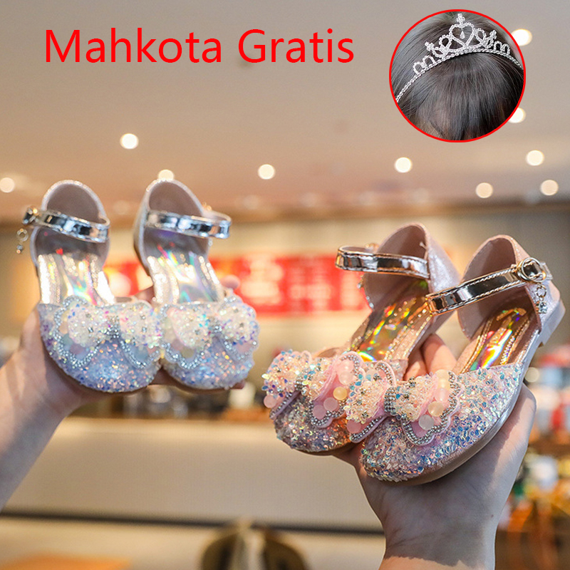 《Gratis Mahkota》 Musim Semi Musim Panas Gadis Putri Sepatu Flat Anak Kupu-kupu Berlian Imitasi Lembut Bawah Sepatu Pesta Sandal Anak Hadiah Ulang Tahun