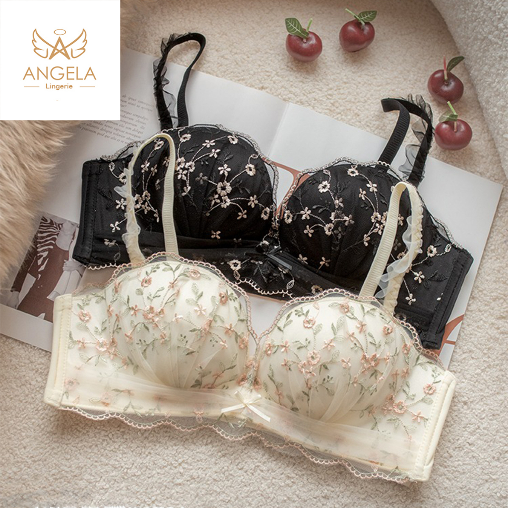 ANGELA PREMIUM JAPAN Bra BH Push Up Set Tanpa Kawat Celana Dalam Wanita Bikini Sport Beha Lingerie Korea Fashion Bralette Remaja Perempuan Sexy Pakaian Dalam COD Renang Motif Cewek Pita Bunga Murah Felicia Tali Jumbo