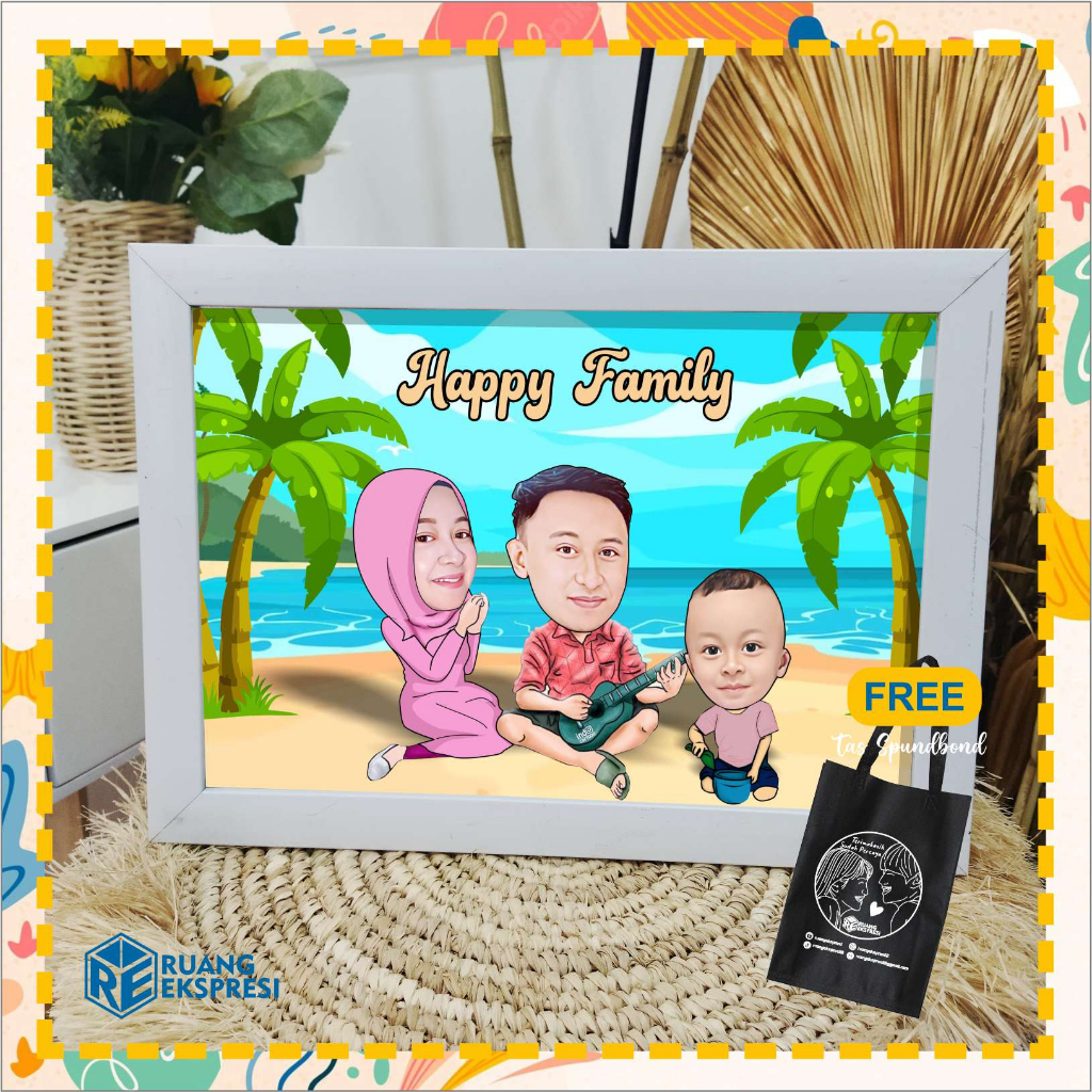 KARIKATUR 3 WAJAH CUSTOM EDIT DIGITAL PREMIUM MURAH CETAK BINGKAI UNTUK KADO WISUDA, PERPISAHAN, ULA