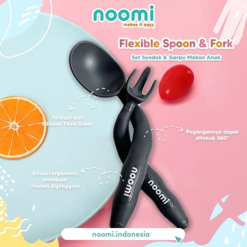 Noomi Flexible Spoon &amp; Fork/Set Sendok &amp; Garpu Makan Anak