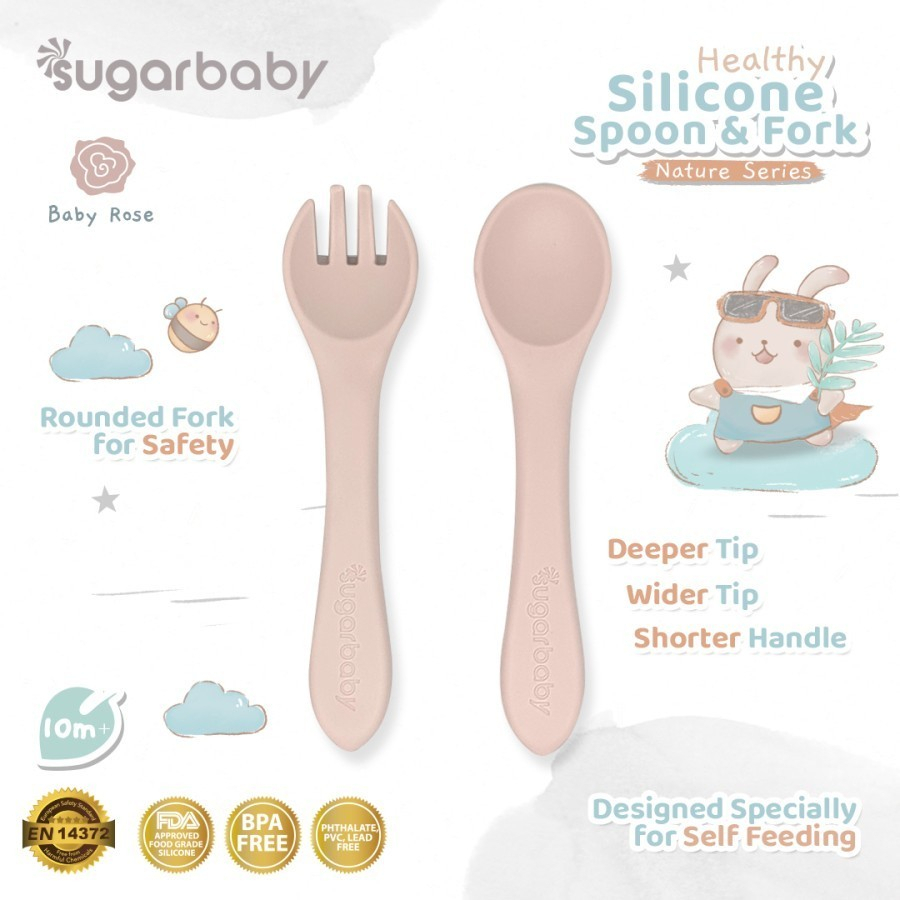 Sugar Baby Healthy Silicone Spoon &amp; Fork (Nature Series) / Sendok Garpu Bayi Silicone