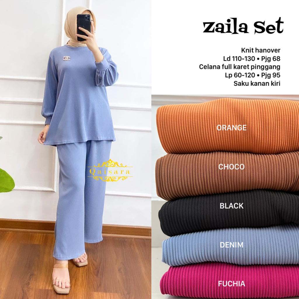 ZAILA set | ld 110-130 | Knit Hanover | by QAISARA | setcel setelan celana wanita rajut polos lengan