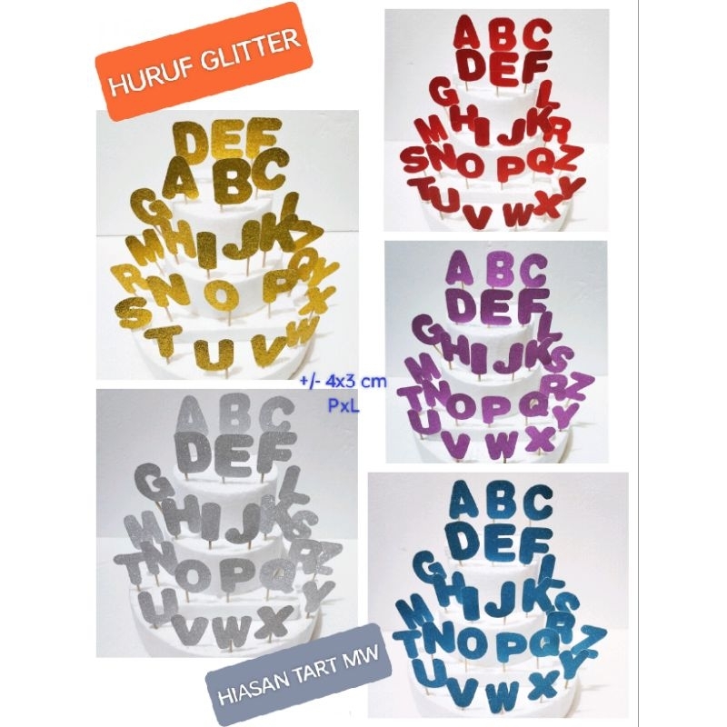 A-J Topper Kertas Glitter Huruf Abjad Nama A-J / Topper Kue Ultah