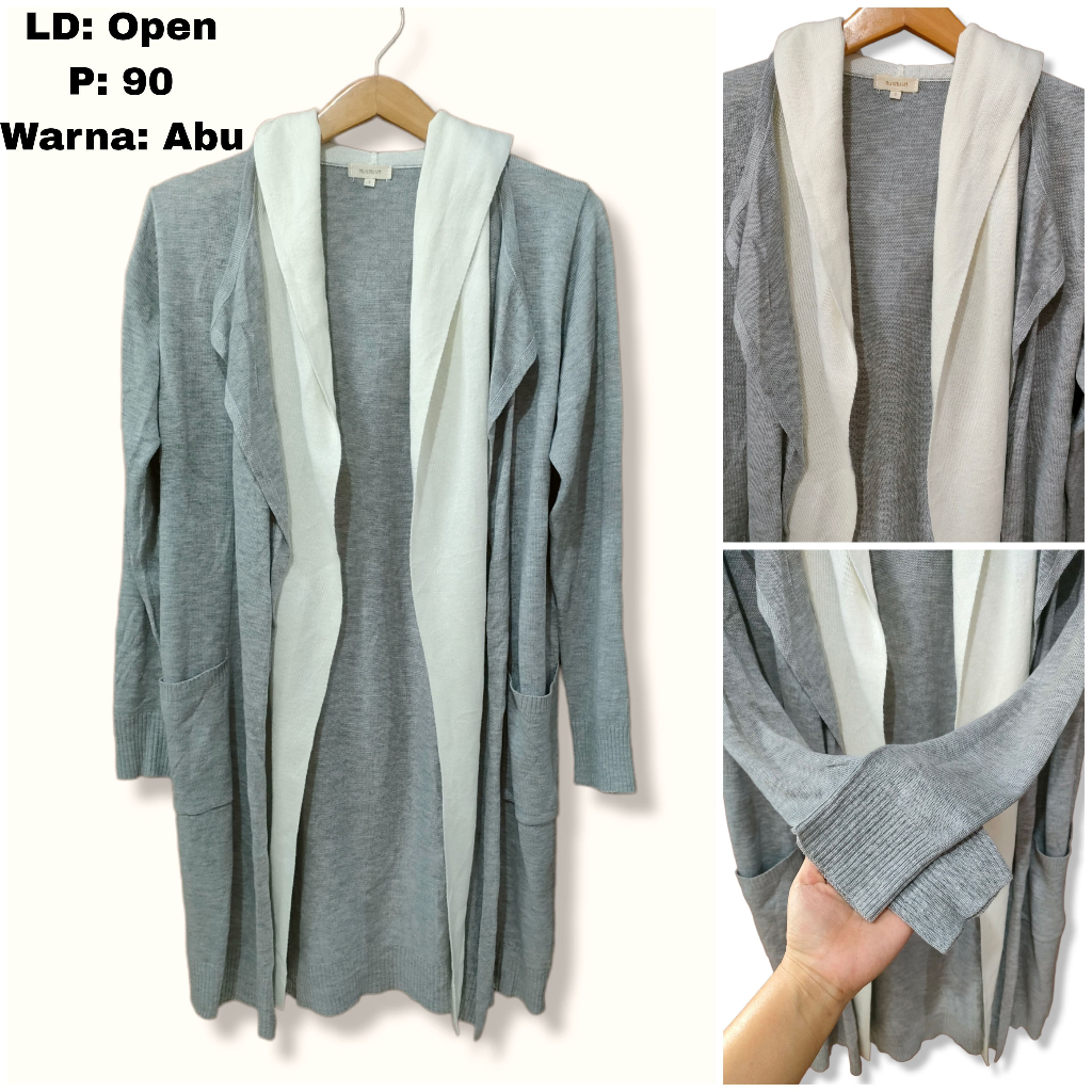 Long Cardi Hijab Jaket Hoodie Rajut Abu Knit 1155
