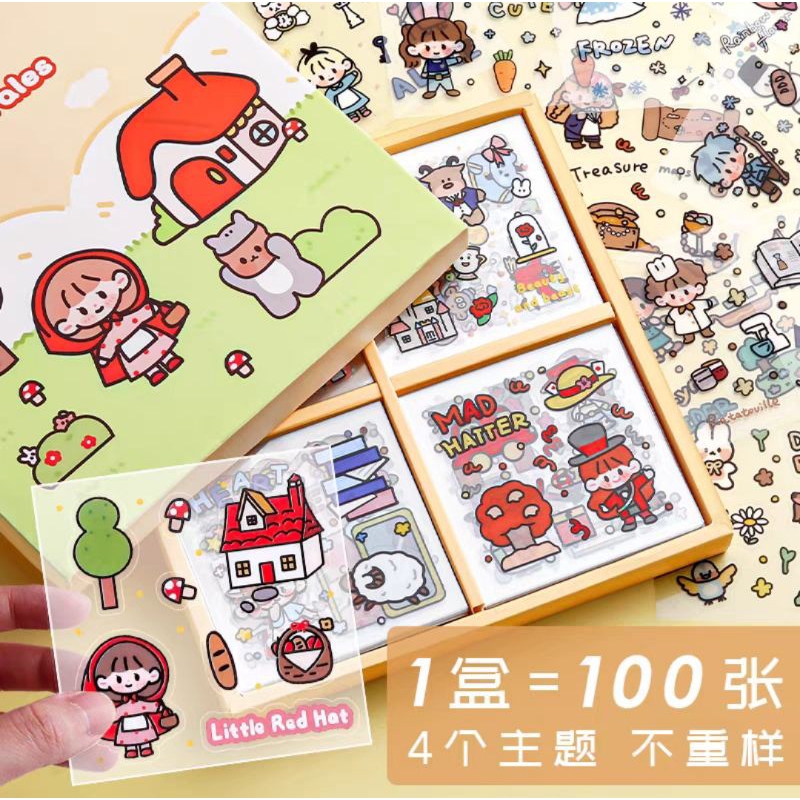 [100pcs] Stiker Box Momo Motif Karakter Warna Cantik Sticker Momo Dekor Dairy Jurnal Sticker Pet Anak Lucu Dan Menarik