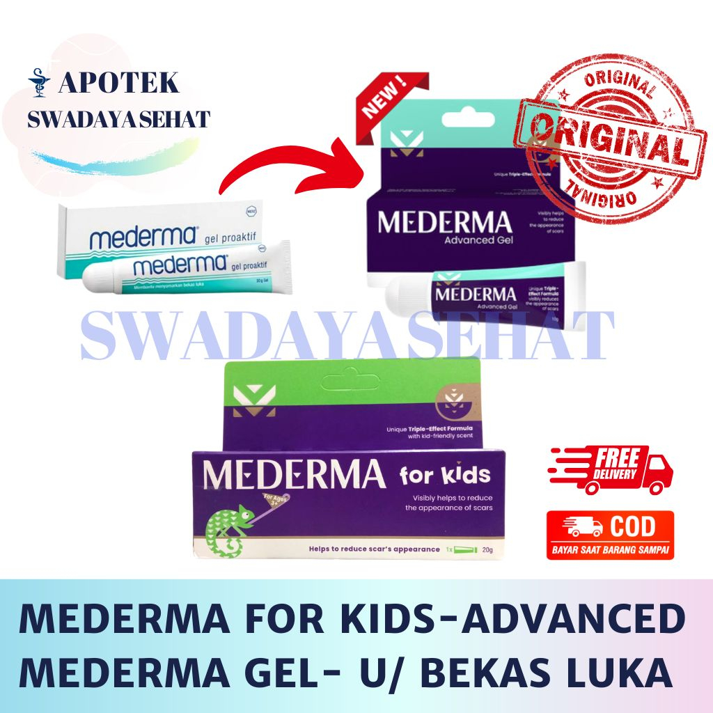 MEDERMA FOR KIDS 20GR - ADVANCED 10gr - GEL Pro Aktif 20GR - Menyamarkan Bekas Luka Keloid Hipertropik, Operasi Anak Dewasa