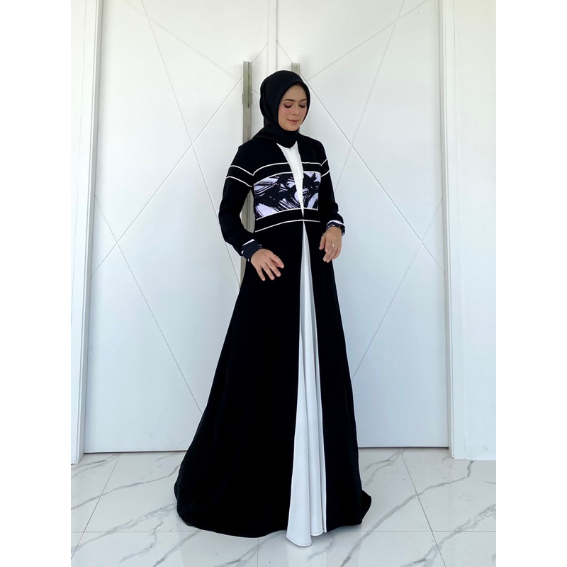 Dress Nayla Hitam putih Original Zai Muslim Wear