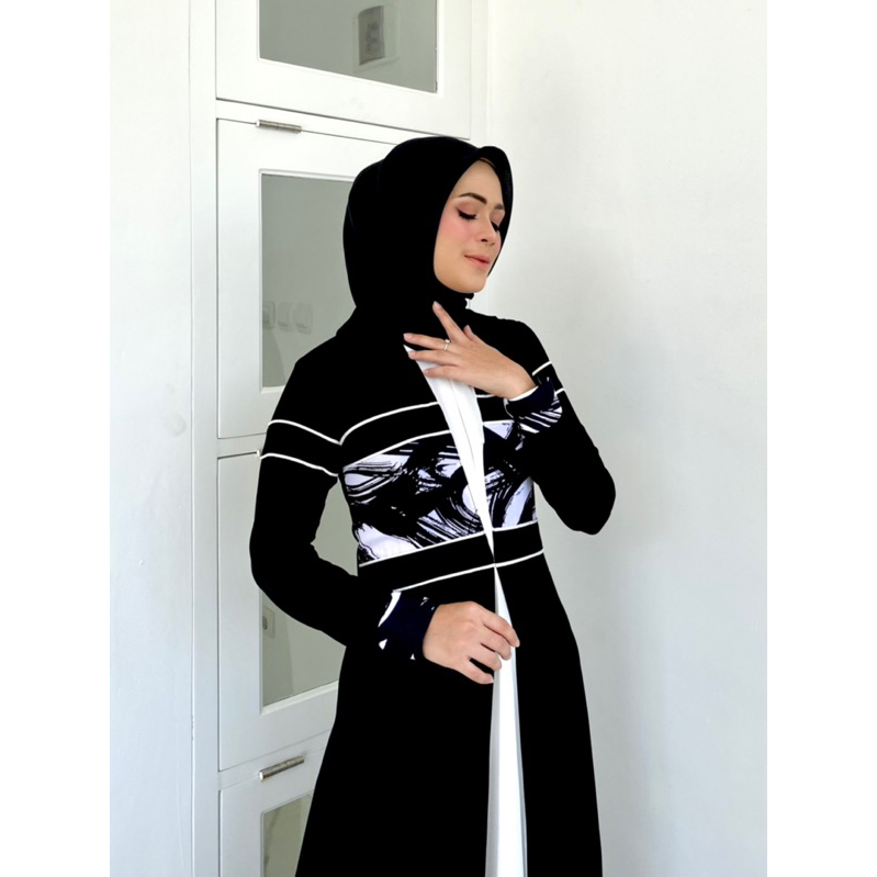 Dress Nayla Hitam putih Original Zai Muslim Wear