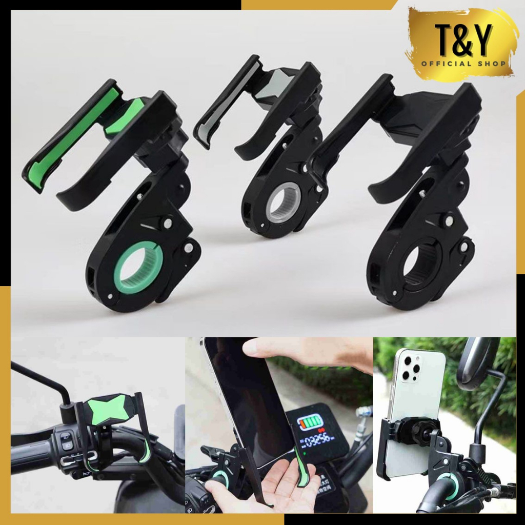 T&amp;Y Motorcycle Phone Holder Universal HP Tempat Handphone Stang Sepeda Motor Holder Spion Stand Bracket HP dan GPS Anti Slip Murah Import