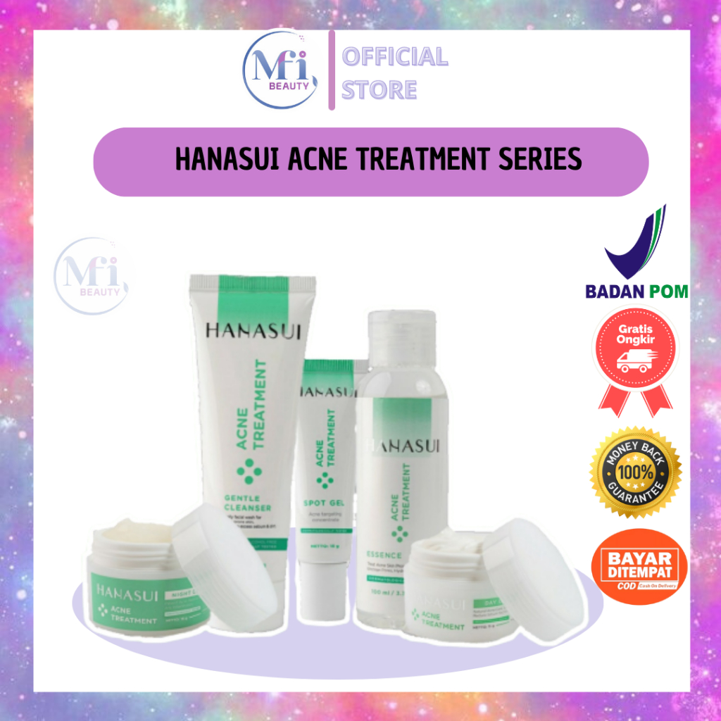 MFI - HANASUI ACNE TREATMENT SERIES BPOM ACNE SERIES (FACE WASH, ESSENCE, DAY CREAM, NIGHT CREAM, SPOT GEL)