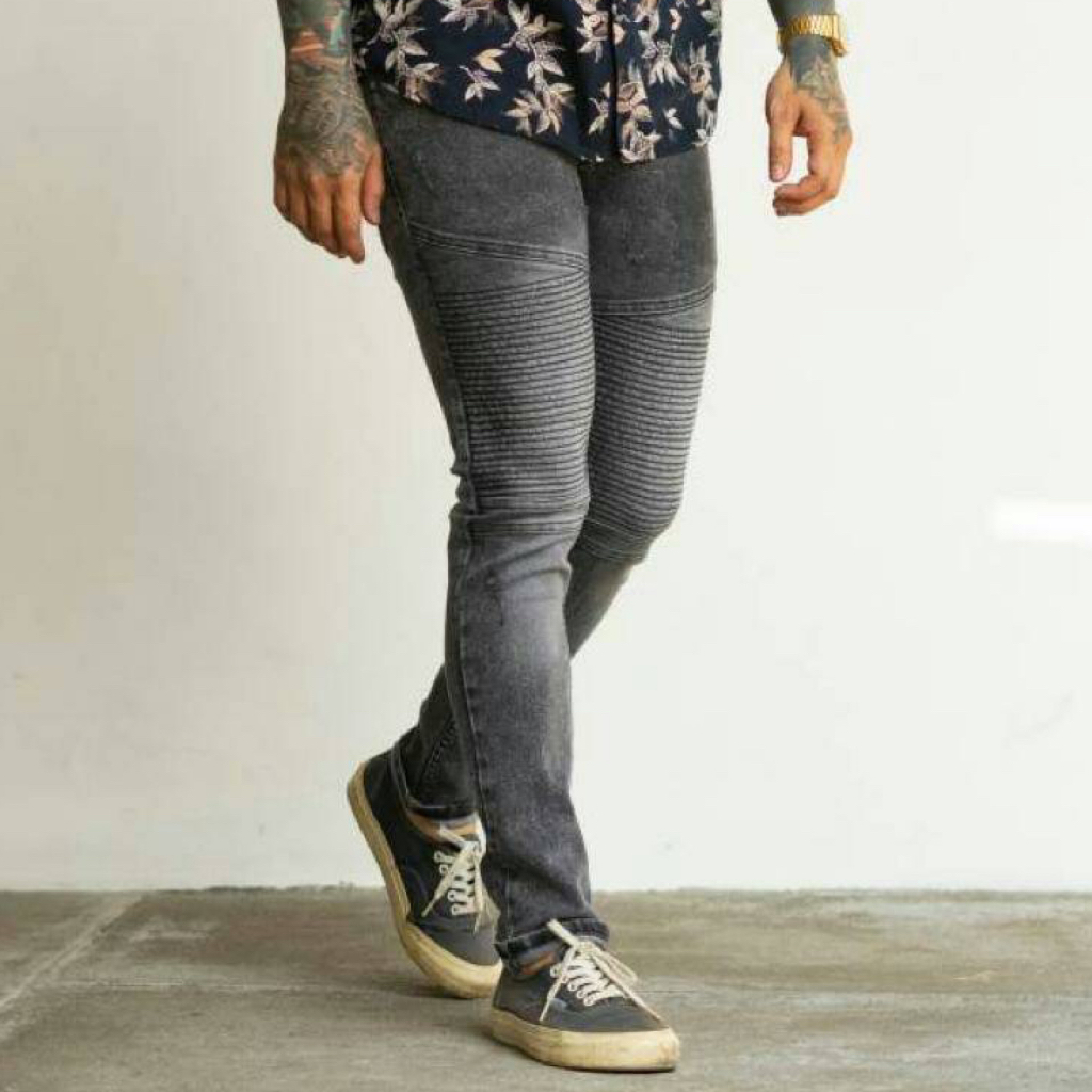 Celana Panjang Jeans Bikers Celana Panjang Jeans Pria Blackwash - Cmjee