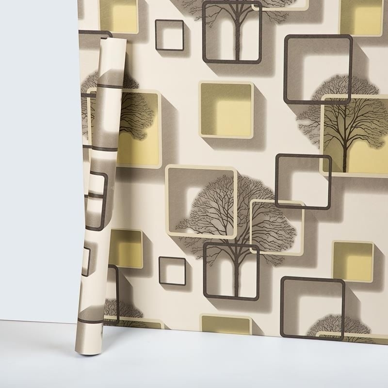 Wallpaper Sticker Dinding Motif Kotak Pohon 3D Kuning