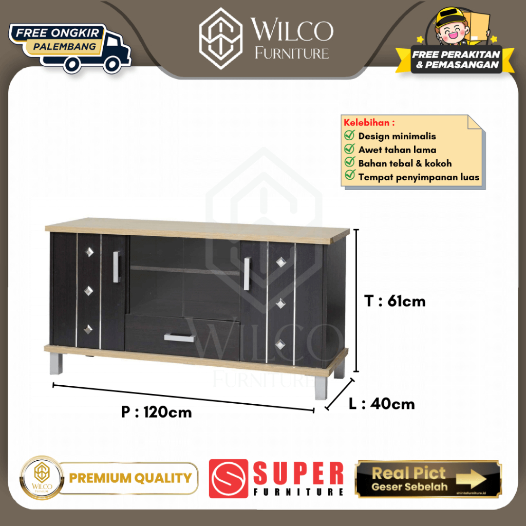 Bufet Tv Hitam Minimalis / Meja Tv Rak Super Furniture / Lemari Tv 120 Cm