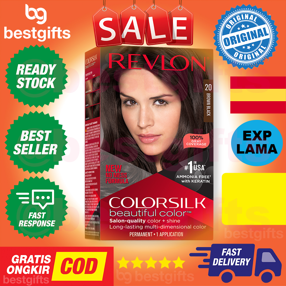 REVLON COLORSILK BEAUTIFUL COLOR PEWARNA RAMBUT TIDAK CEPAT PUDAR DAN TIDAK MERUSAK RAMBUT - 20 BROWN BLACK