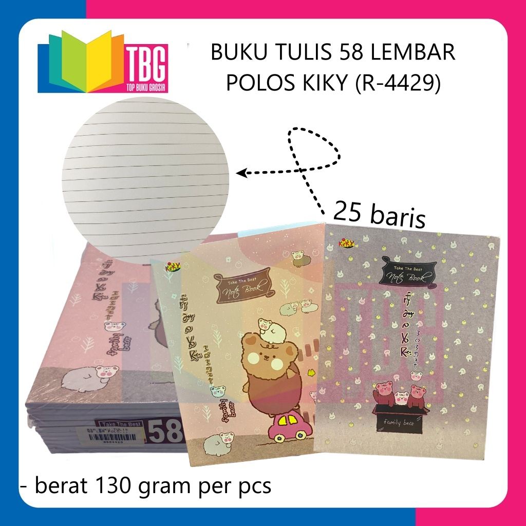 

1 PCS BUKU TULIS 58 LEMBAR POLOS KIKY BUKU CATATAN SEKOLAH NOTEBOOK (R-4429)