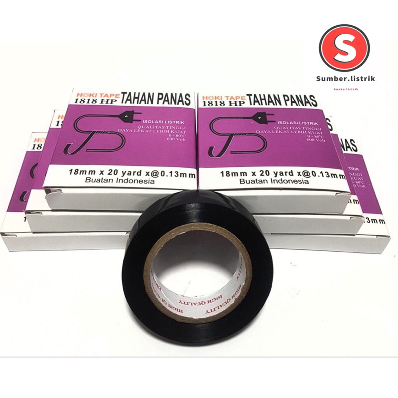 18*20Y Isolasi Listrik pvc hitam Tahan panas HOKI TAPE / Isolasi Instalasi Listrik Hitam 20 Yard Garansi