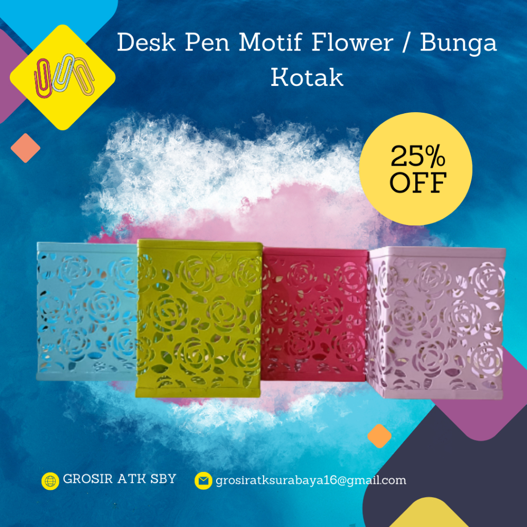 

Desk Pen Organizer / Tempat Pensil Model Kotak Motif Bunga