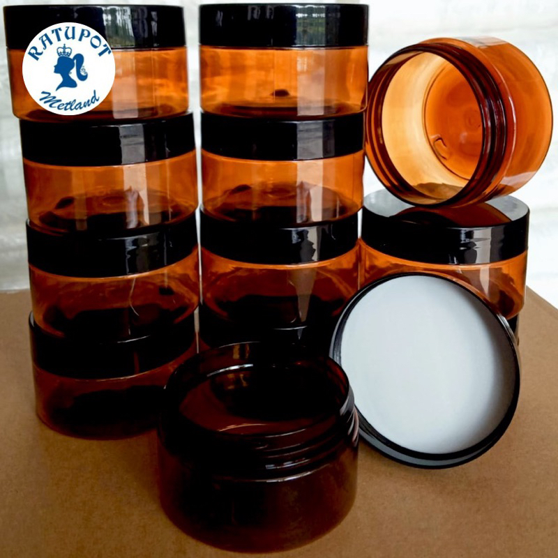 pot cream pot jar 100 gr pot plastik coklat tutup hitam