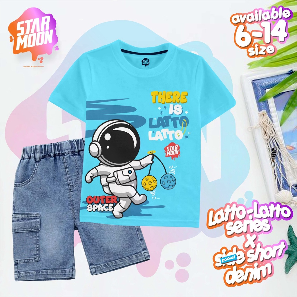 Setelan Kaos Pendek Celana Jeans Anak Laki Laki Latto Latto Series by Star Moon