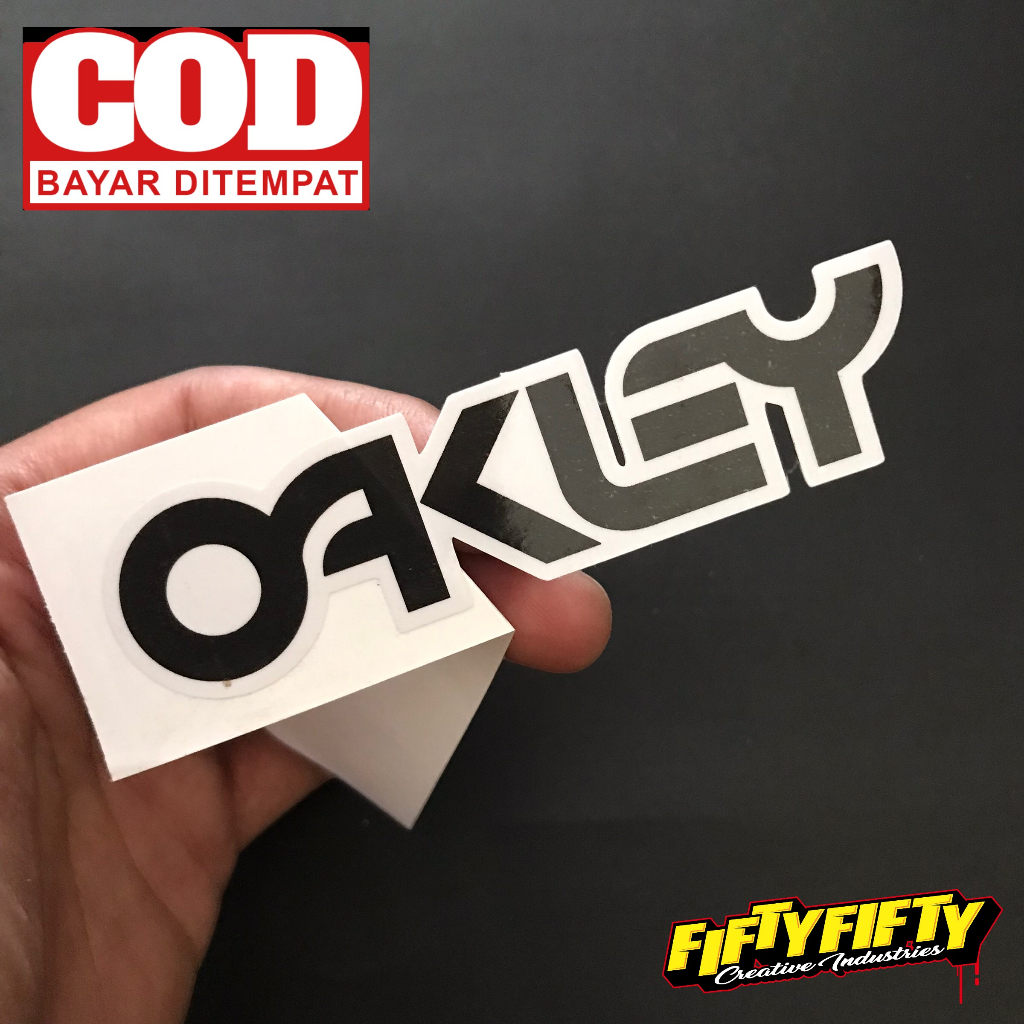 Stiker Print Cut OAKLEY Stiker Printing Laminasi Glossy Stiker Motor Mobil Helm Sudah Membentuk Pola Desain