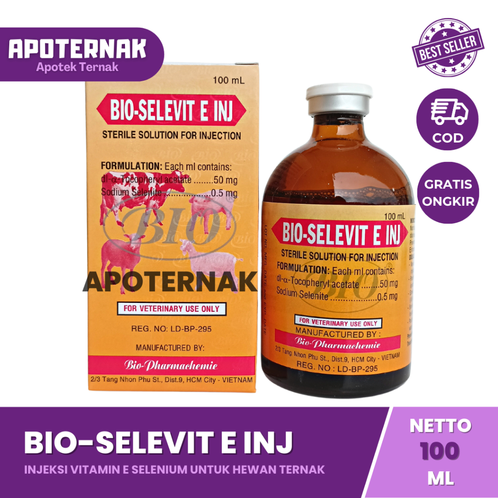 INTROVIT E SELEN inj 100 ml | Vitamin E Selenium Peningkat Sistem Imun &amp; Kesuburan Reproduksi Hewan Holland | Like Bio Selevit E