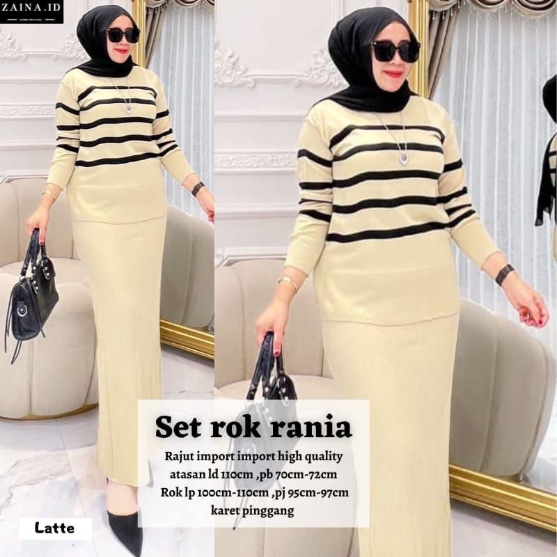 Oneset Vaniya Stripe Blouse + Rok Span Rajut Premium