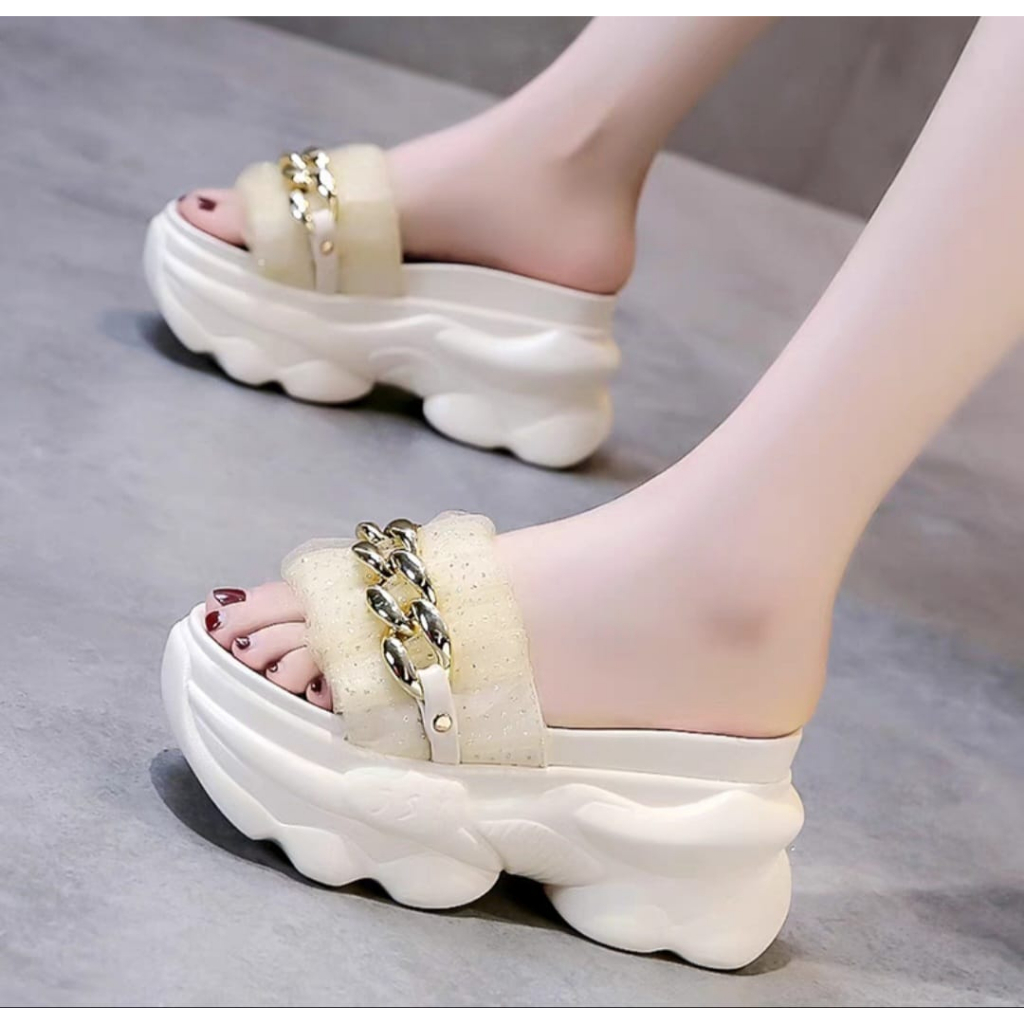 Sandal Selop Wedges Wanita Momoni Style Fs282