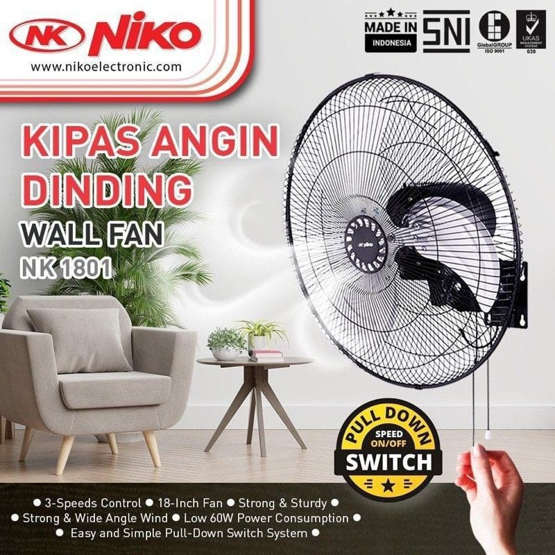 NIKO kipas Angin Wall Fan Besi 18&quot; NK 1801 - Kipas Dinding 18 Inch Besi