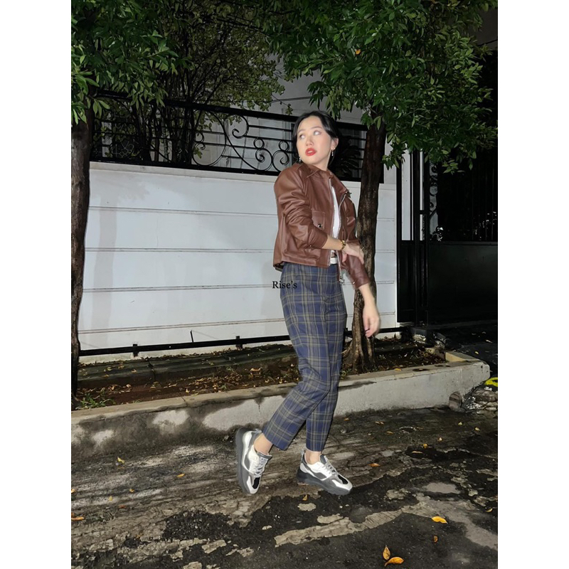 Jaket Kulit Crop Wanita oversize / Big pocket leather jacket