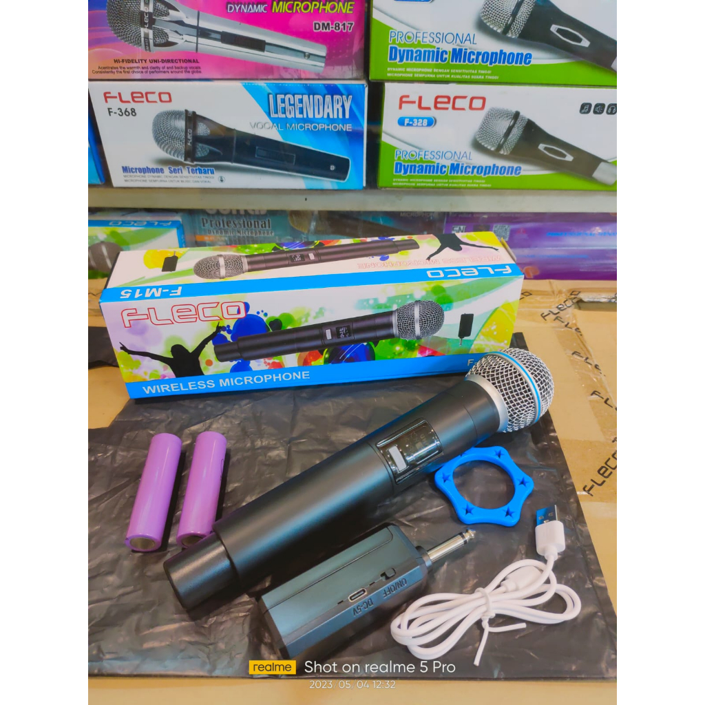 Profesional Wireless Microphone Fleco F-M15 Mic Single Tanpa Kabel | Fleco F M15 Single Digital Mic Wireless Microphone Bisa Di Charger | Wireless Microphone Rechargeable UHF Suara Mantap Bisa Di Cas | FMS