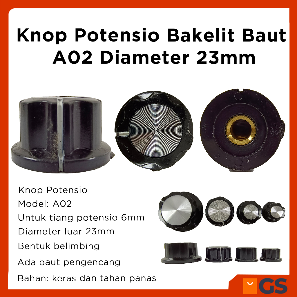 Knop Potensio Bakelit Baut A02 knob Belimbing Diameter 23mm