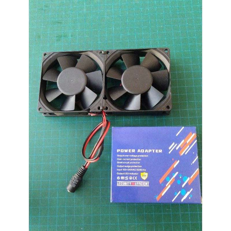 KIPAS PENDINGIN DOUBLE FAN/ 2 KIPAS 8 x 16cm + ADAPTOR 12 V BERKUALITAS