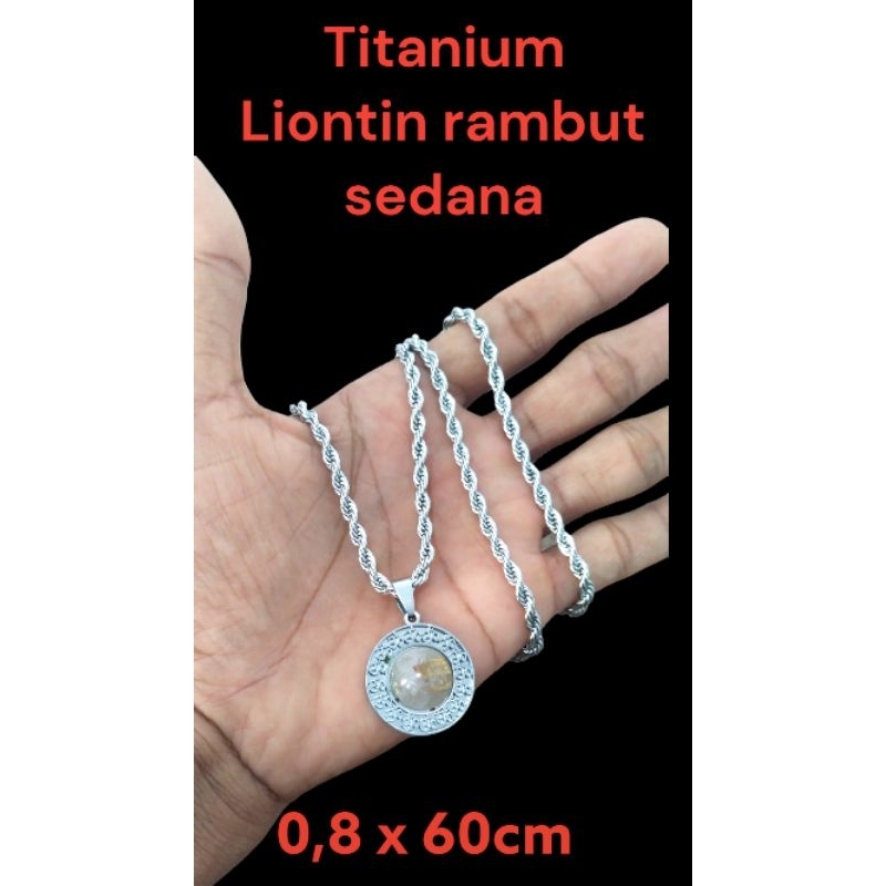 KALUNG TITANIUM ANTI KARAT SILVER LIONTIN RAMBUT SEDANA/REJEKI DAGANG