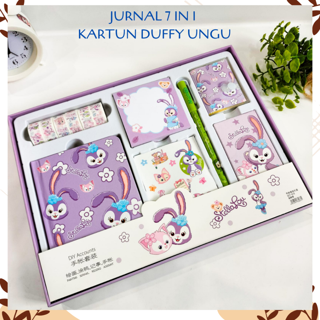 

SEPAKET JURNAL 7 IN 1 KARTUN DUFFY UNGU DIY WARNA WARNI PAKET ALAT TULIS UNIK LUCU IMUT KARAKTER