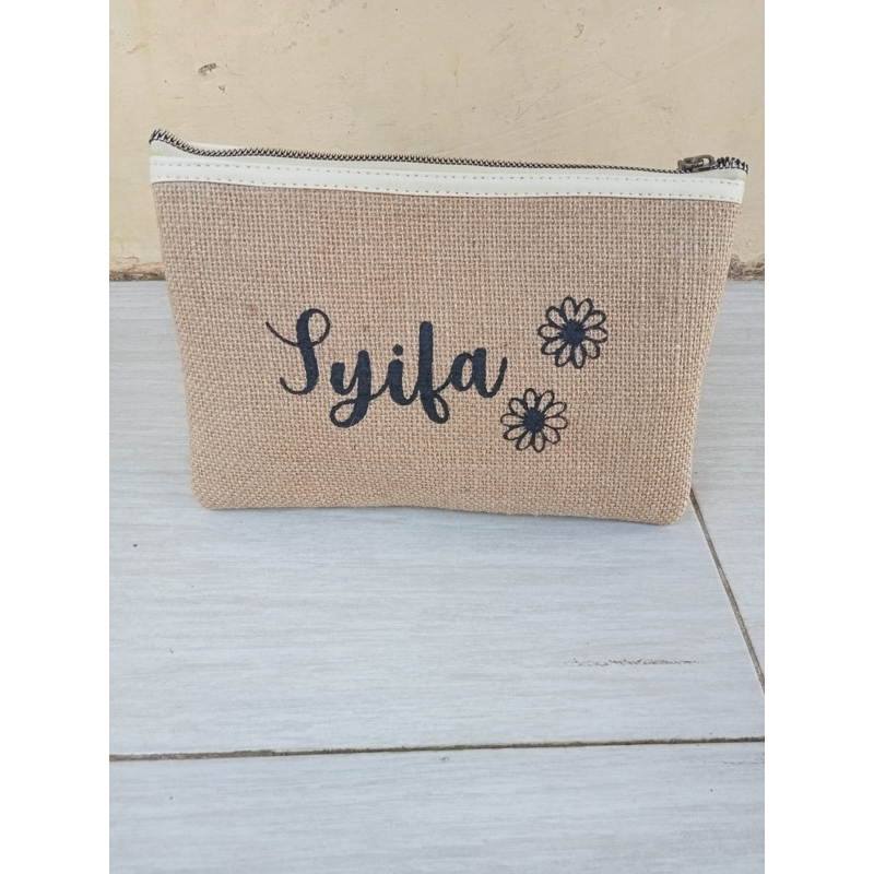 Dompet Pouch Jute Goni Custom Nama Sablon