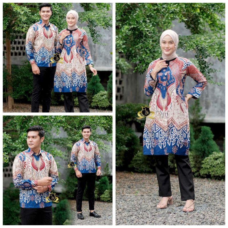 Batik Couple Tunik Baju Batik Couple Modern Premium Kancing Depan Busui M L XL XXL Ready Seragam