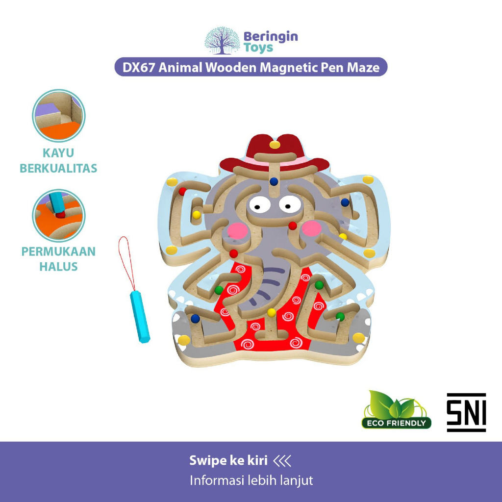 Mainan Edukasi - Animal Wooden Magnetic Pen Maze DX67 - Mainan Anak