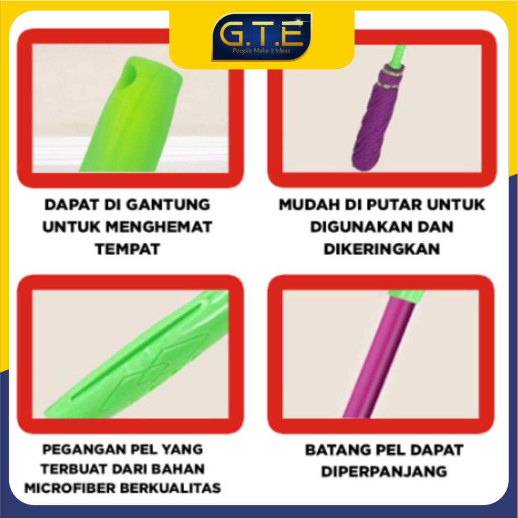 GTE | ALAT PEL LANTAI SERBAGUNA | PEL PUTAR 360 DERAJAT | TWIST MOP | PEL WARNA UNGU