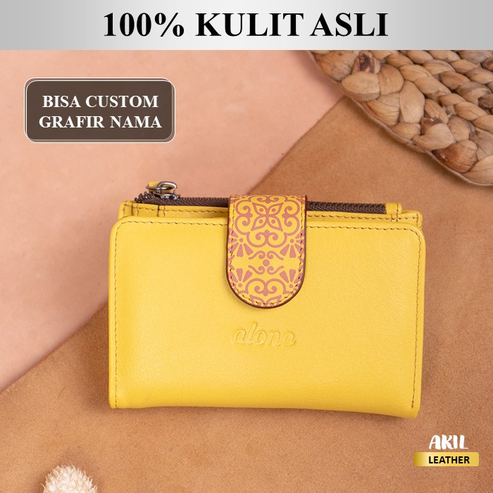 Dompet Lipat Kulit Wanita Branded Alona Sekar Leather Wallet Bahan 100% Kulit Sapi Asli Original Premium Motif Batik Cewek Terbaru