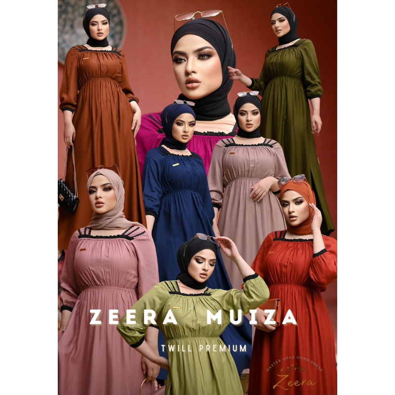 Daster Arab Zeera MUIZA Midi Dress Gamis Rayon Twill Premium Ori