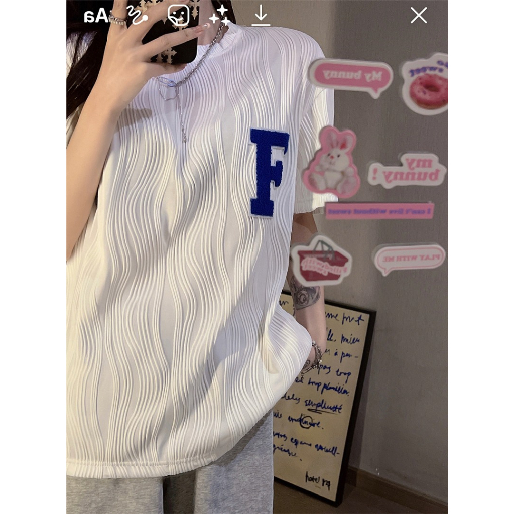 Kaos Wanita Import Korea Style Oversize Baju Wanita crinkle Kekinian Lengan Pendek Fashion Polos