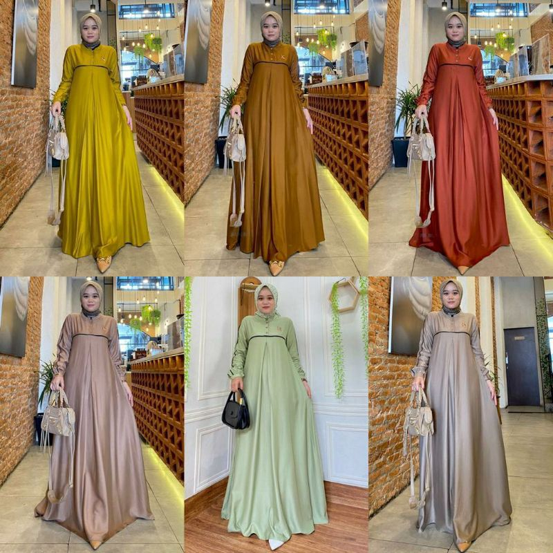 AURORA DRESS - BASIC ABAYA SIMPLE CASUAL DAILY Crinkle Airflow Busui Kancing LD110cm