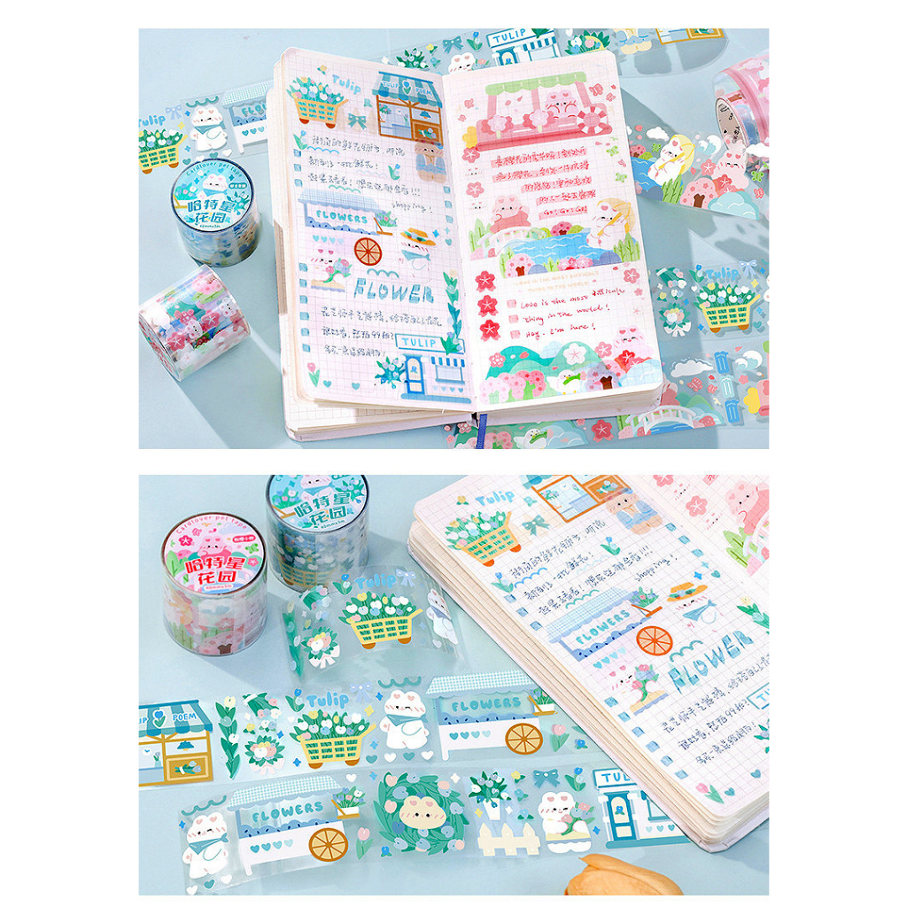 STIKER JOURNALING PET ROLL TRANSPARANT MOTIF RABBIT BEAR LUCU @banyak