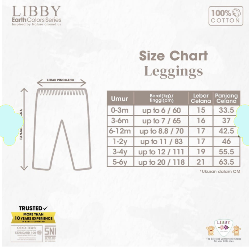 LIBBY Earth Colors Legging A6W Series 0-6 Tahun (1 pcs/pack)