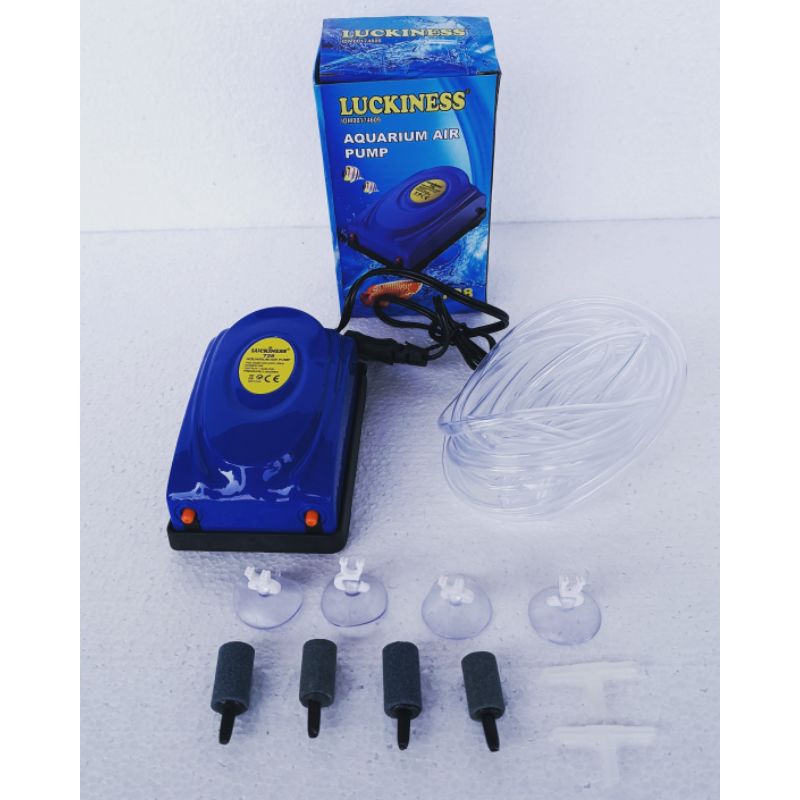 PAKET LENGKAP LUCKINESS  728  aerator lubang 2 aquarium airpump air pump akuraium full set komplit mesin gelembung udara