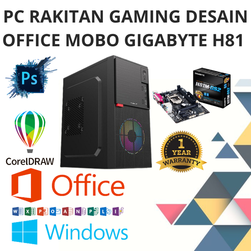 PC KOMPUTER RAKITAN DESAIN GRAFIS OFFICE INTEL CORE i3 4150 / i3 4170 MOBO GIGABYTE H81