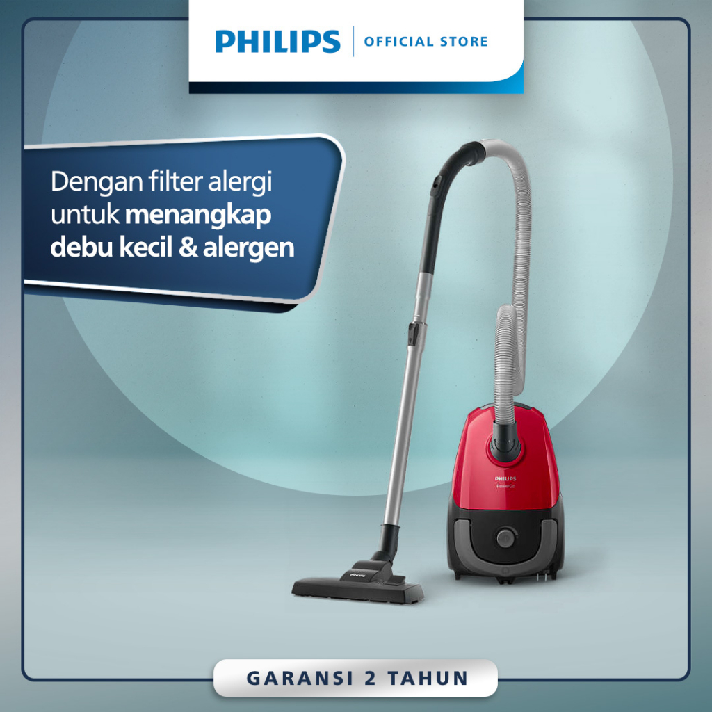 Philips Bag vacuum cleaner - FC8243-09, Wadah debu 3liter , daya jangkau 9 m, nozel triactive, filter alergi, penyedot penghisap debu serbaguna, merah biru