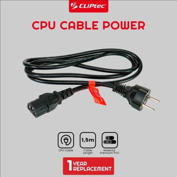 Kabel Power Cpu CLIPtec Tebal 1.5m - Kabel Power Pc Ups Printer 1.5m