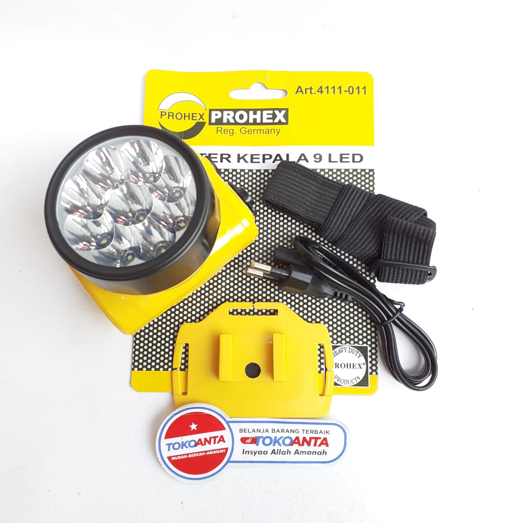 Lampu Senter Kepala Headlamp Prohex 9 LED Cordless 4111-011